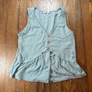 Paper Crane Women’s Waffle Knit Peplum Tank Top Green Gray Boho Size M